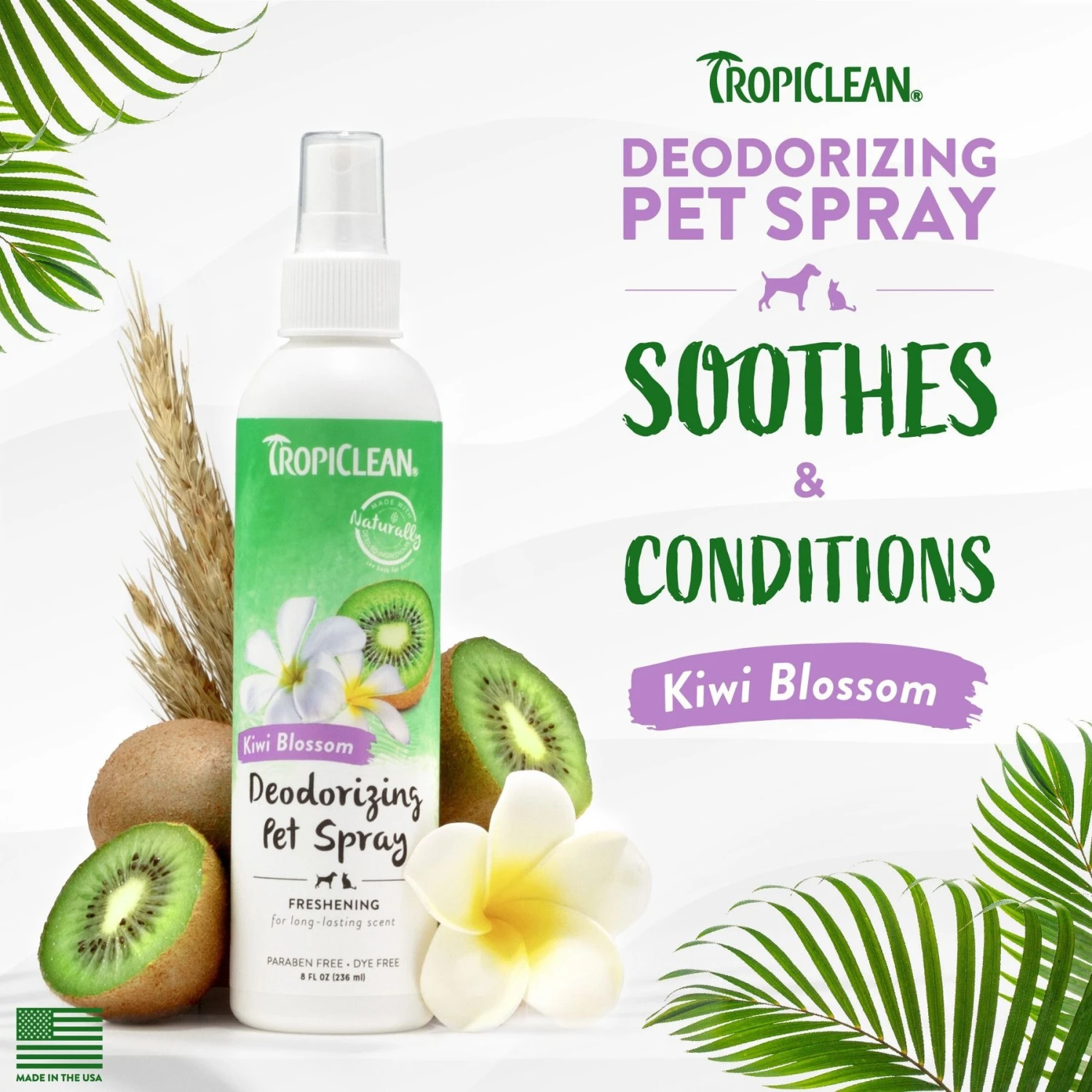 TropiClean Kiwi Blossom Deodorizing Dog & Cat Spray 4 TropiClean Kiwi Blossom Deodorizing Dog & Cat Spray - Image 2