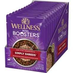 Wellness Bowl Boosters Simply Shreds Chicken, Beef & Carrots Natural Grain-Free Wet Dog Food Mixer Or Topper, 2.8-oz Pouch, Case Of 12