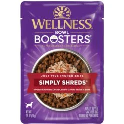 Wellness Bowl Boosters Simply Shreds Chicken, Beef & Carrots Natural Grain-Free Wet Dog Food Mixer Or Topper, 2.8-oz Pouch, Case Of 12 -Snuggle Paws 120803 PT2. AC SS1800 V1673025977