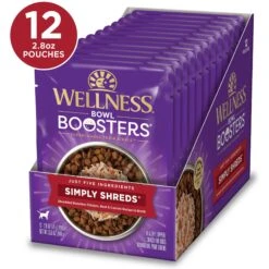 Wellness Bowl Boosters Simply Shreds Chicken, Beef & Carrots Natural Grain-Free Wet Dog Food Mixer Or Topper, 2.8-oz Pouch, Case Of 12 -Snuggle Paws 120803 PT3. AC SS1800 V1673025976