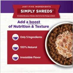 Wellness Bowl Boosters Simply Shreds Chicken, Beef & Carrots Natural Grain-Free Wet Dog Food Mixer Or Topper, 2.8-oz Pouch, Case Of 12 -Snuggle Paws 120803 PT5. AC SS1800 V1673035434
