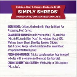 Wellness Bowl Boosters Simply Shreds Chicken, Beef & Carrots Natural Grain-Free Wet Dog Food Mixer Or Topper, 2.8-oz Pouch, Case Of 12 -Snuggle Paws 120803 PT7. AC SS1800 V1673035318