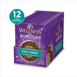 Wellness Bowl Boosters Simply Shreds Tuna, Beef & Carrots Natural Grain-Free Wet Dog Food Mixer Or Topper, 2.8-oz Pouch, Case Of 12 -Snuggle Paws 120809 PT3. AC SS1800 V1673025974