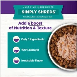 Wellness Bowl Boosters Simply Shreds Tuna, Beef & Carrots Natural Grain-Free Wet Dog Food Mixer Or Topper, 2.8-oz Pouch, Case Of 12 -Snuggle Paws 120809 PT5. AC SS1800 V1673035381