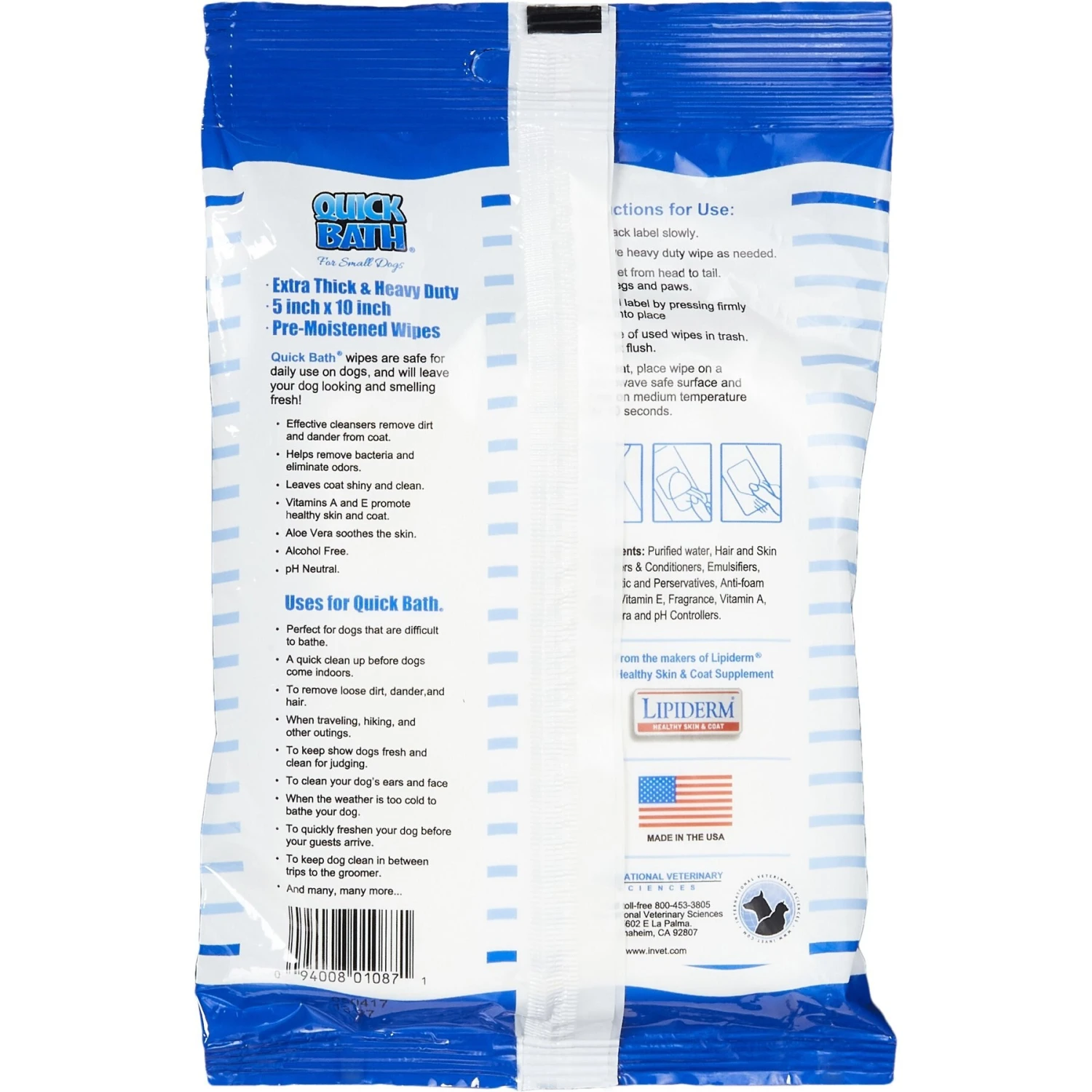 International Veterinary Sciences Quick Bath Small Breed Dog Wipes, 10 Count 4 International Veterinary Sciences Quick Bath Small Breed Dog Wipes, 10 Count - Image 2