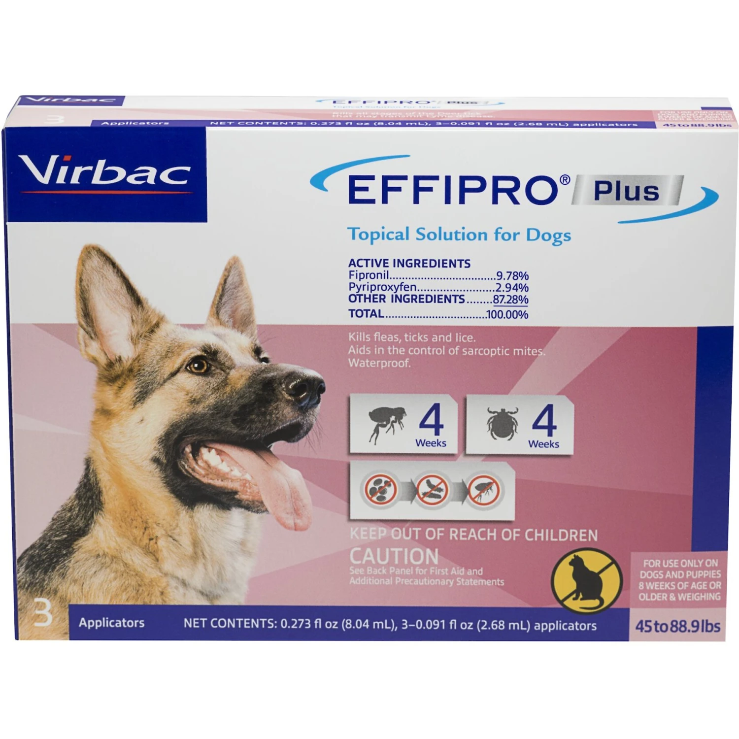 Virbac EFFIPRO Flea & Tick Spot Treatment For Dogs, 45-88.9 Lbs 3 Virbac EFFIPRO Flea & Tick Spot Treatment For Dogs, 45-88.9 Lbs