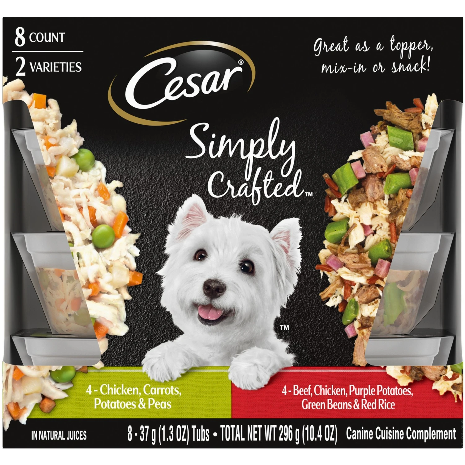 Cesar Simply Crafted Variety Pack Chicken, Carrots, Potatoes & Peas & Beef, Chicken, Purple Potatoes, Green Beans & Red Rice Adult Wet Dog Food Topper 3 Cesar Simply Crafted Variety Pack Chicken, Carrots, Potatoes & Peas & Beef, Chicken, Purple Potatoes, Green Beans & Red Rice Adult Wet Dog Food Topper