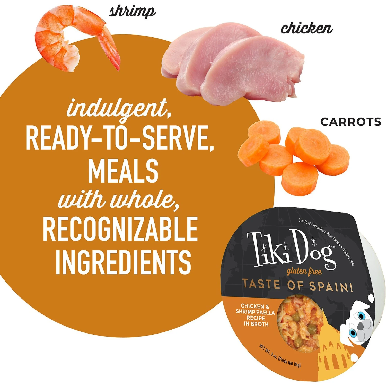 Tiki Dog Taste Of Spain Chicken & Shrimp Paella Recipe In Broth Gluten-Free Wet Dog Food, 3-oz Cup, Case Of 4 7 Tiki Dog Taste Of Spain Chicken & Shrimp Paella Recipe In Broth Gluten-Free Wet Dog Food, 3-oz Cup, Case Of 4 - Image 5