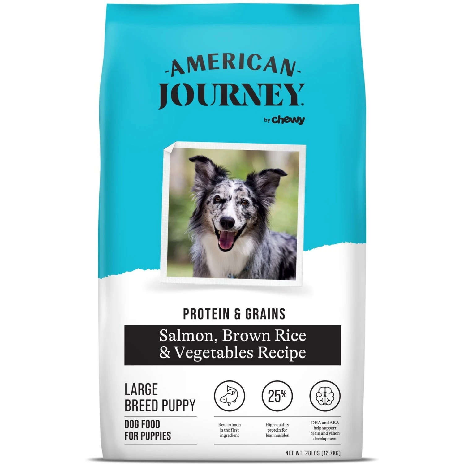 American Journey Protein & Grains Large Breed Puppy Salmon, Brown Rice & Vegetables Recipe Dry Dog Food, 28-lb Bag 3 American Journey Protein & Grains Large Breed Puppy Salmon, Brown Rice & Vegetables Recipe Dry Dog Food, 28-lb Bag
