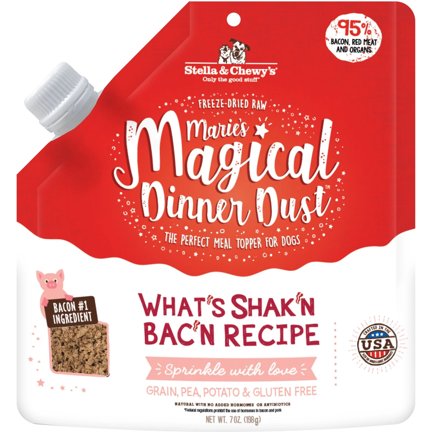 Stella & Chewy's Marie's Magical Dinner Dust What's Shak'n Bac'n Recipe Freeze-Dried Raw Dog Food Topper, 7-oz Bag 3 Stella & Chewy's Marie's Magical Dinner Dust What's Shak'n Bac'n Recipe Freeze-Dried Raw Dog Food Topper, 7-oz Bag