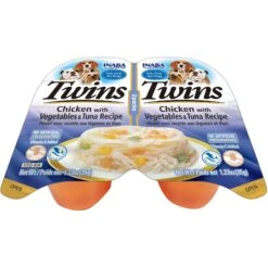 Inaba Twins Chicken With Vegetables & Tuna Recipe Grain-Free Dog Food Topper, 1.23-oz, Pack Of 2