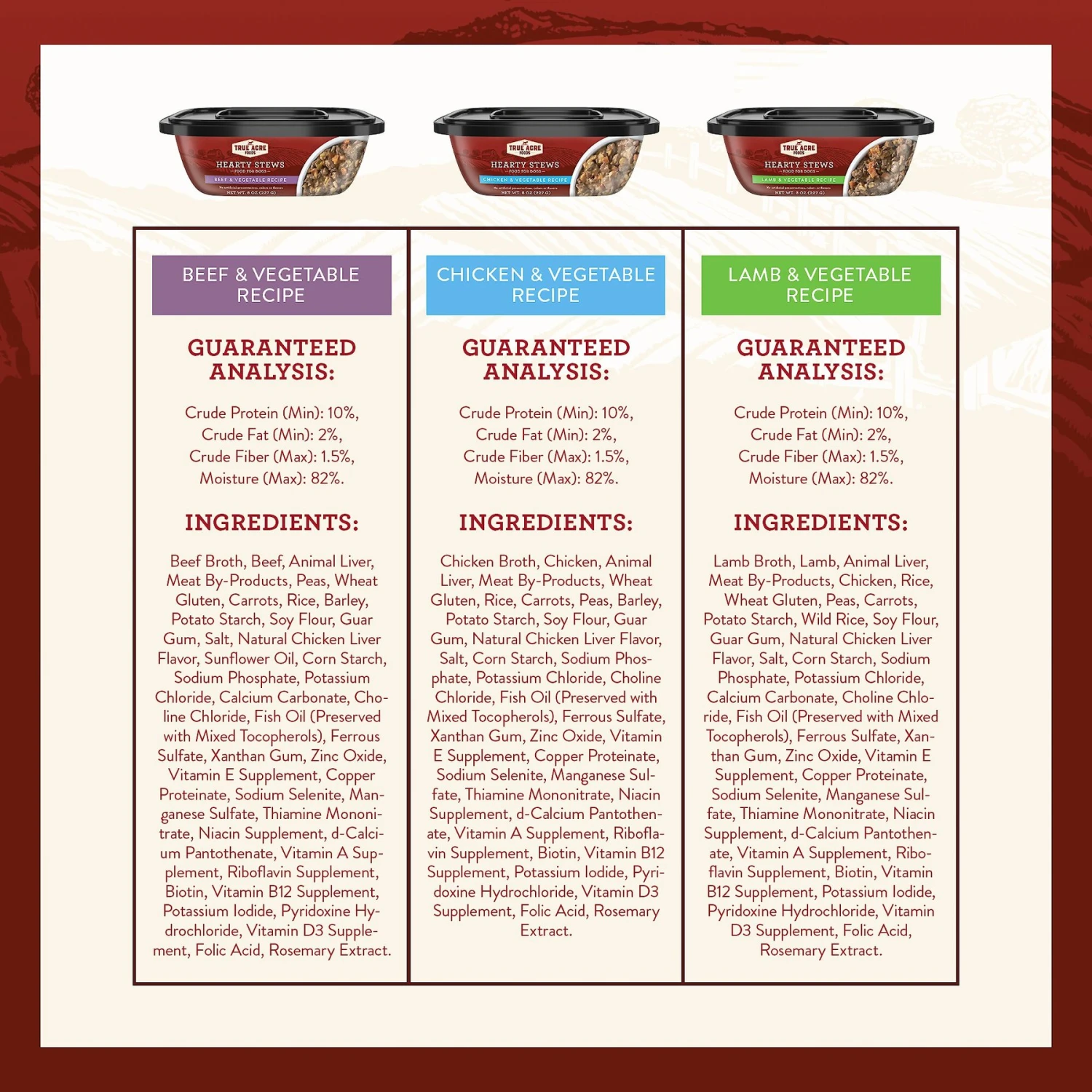 True Acre Foods Hearty Stews Variety Pack, Chicken & Vegetable Recipe, Lamb & Vegetable Recipe, Beef & Vegetable Recipe Wet Dog Food 7 True Acre Foods Hearty Stews Variety Pack, Chicken & Vegetable Recipe, Lamb & Vegetable Recipe, Beef & Vegetable Recipe Wet Dog Food - Image 5