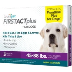 TevraPet FirstAct Plus Flea & Tick Spot Treatment For Dogs, 45 - 88 Lbs