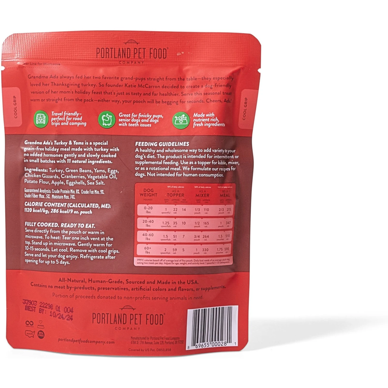 Portland Pet Food Company Grandma Ada's Turkey & Yams Homestyle Wet Dog Food Topper, 9-oz Pouch, Case Of 4 4 Portland Pet Food Company Grandma Ada's Turkey & Yams Homestyle Wet Dog Food Topper, 9-oz Pouch, Case Of 4 - Image 2