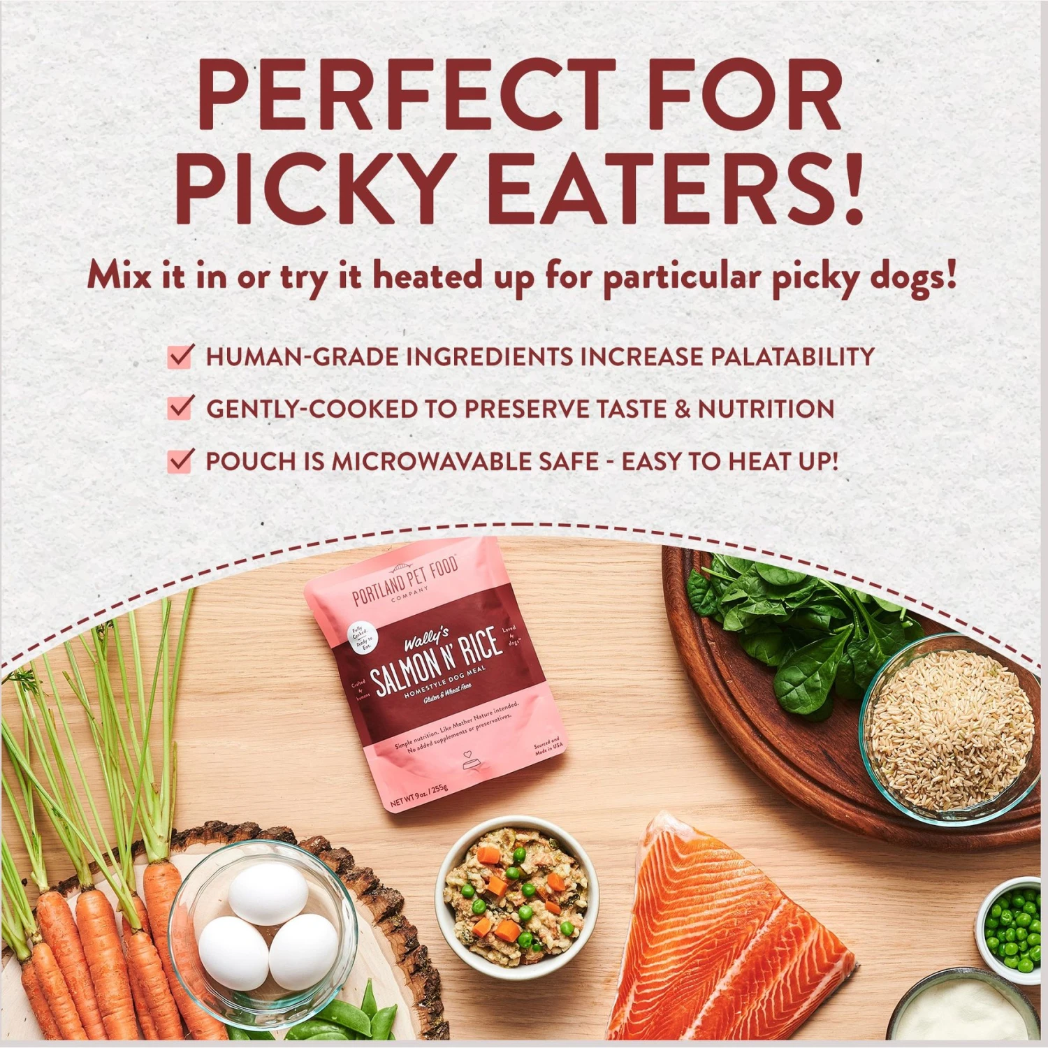 Portland Pet Food Company Wally's Salmon N' Rice Homestyle Wet Dog Food Topper, 9-oz Pouch, Case Of 4 7 Portland Pet Food Company Wally's Salmon N' Rice Homestyle Wet Dog Food Topper, 9-oz Pouch, Case Of 4 - Image 5