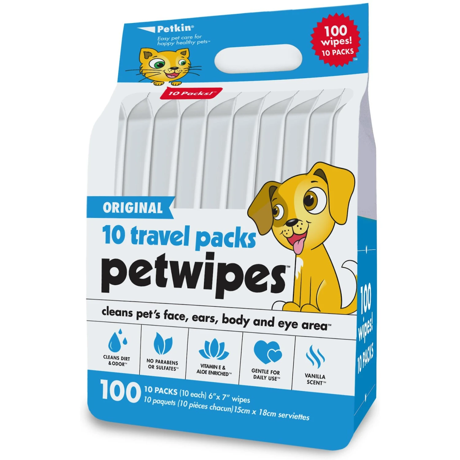 Petkin Original Travel Pack Vanilla Scented Dog & Cat Wipes, 100 Count 3 Petkin Original Travel Pack Vanilla Scented Dog & Cat Wipes, 100 Count