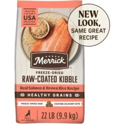 Merrick Healthy Grains Raw-Coated Kibble Real Salmon + Brown Rice Recipe Freeze-Dried Dry Dog Food