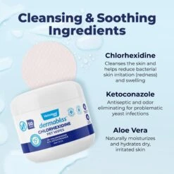 Vetnique Labs Dermabliss Medicated Skin Wipes Anti-Bacterial & Anti-Fungal Medicated Hot Spot & Skin Fold Dog & Cat Wipes, 50 Count -Snuggle Paws 270602 PT3. AC SS1800 V1703276442