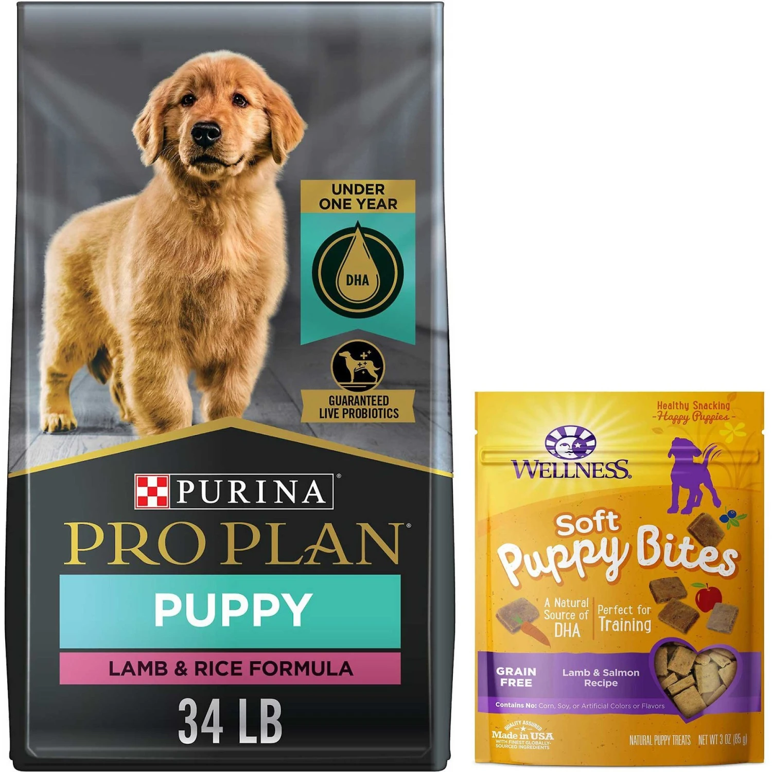 Purina Pro Plan High Protein DHA Lamb & Rice Formula Puppy Food & Wellness Soft Puppy Bites Lamb & Salmon Recipe Grain-Free Natural Dog Treats 3 Purina Pro Plan High Protein DHA Lamb & Rice Formula Puppy Food & Wellness Soft Puppy Bites Lamb & Salmon Recipe Grain-Free Natural Dog Treats