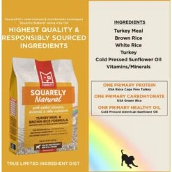 SquarePet Squarely Natural Turkey Meal & Brown Rice Formula Dry Dog Food -Snuggle Paws 297012 PT3. AC SS1800 V1620879470