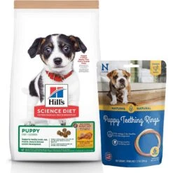 Hill's Science Diet Puppy Chicken & Brown Rice Recipe Dry Dog Food & N-Bone Puppy Teething Ring Chicken Flavor Dog Treats