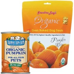 Nummy Tum-Tum Pure Organic Pumpkin Canned Dog & Cat Food Supplement & Grandma Lucy's Organic Pumpkin Oven Baked Dog Treats