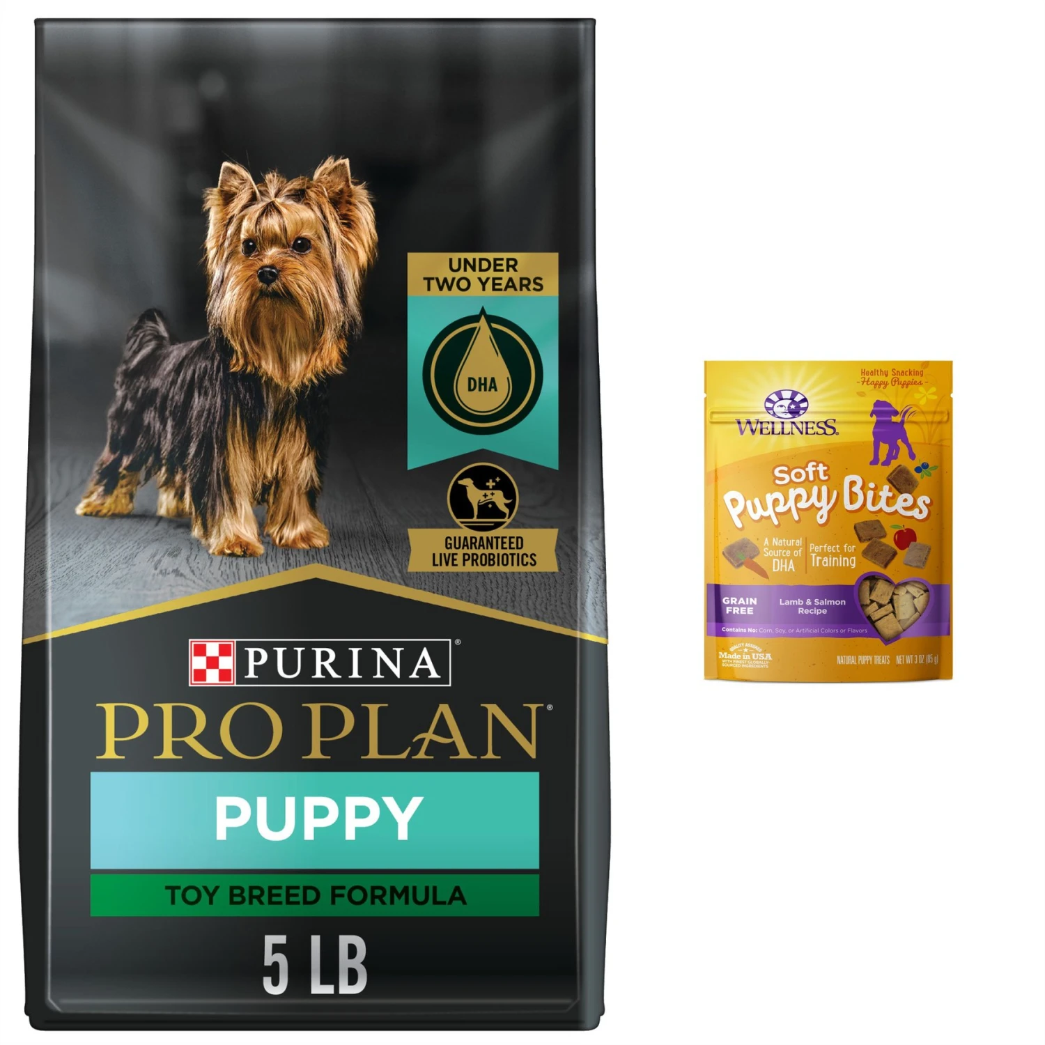 Purina Pro Plan Puppy Toy Breed Chicken & Rice Formula Dry Dog Food & Wellness Soft Puppy Bites Lamb & Salmon Recipe Grain-Free Natural Dog Treats 3 Purina Pro Plan Puppy Toy Breed Chicken & Rice Formula Dry Dog Food & Wellness Soft Puppy Bites Lamb & Salmon Recipe Grain-Free Natural Dog Treats
