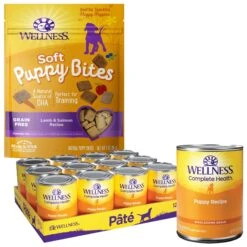 Wellness Complete Health Just For Puppy Canned Dog Food & Wellness Soft Puppy Bites Lamb & Salmon Recipe Grain-Free Natural Dog Treats