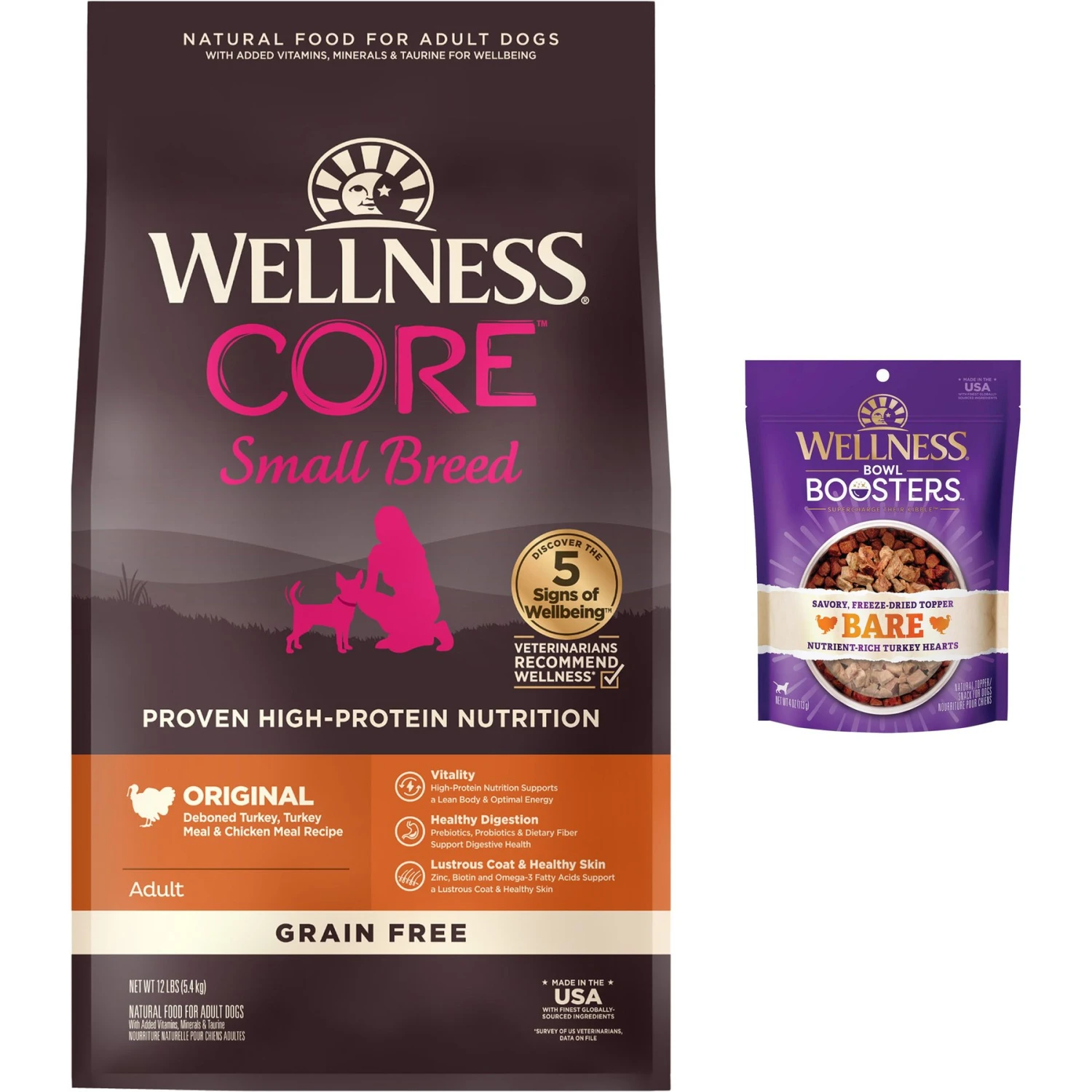Wellness CORE Grain-Free Small Breed Turkey & Chicken Recipe Dry Dog Food & Wellness CORE Bowl Boosters Bare Turkey Freeze-Dried Dog Food Mixer Or Topper 3 Wellness CORE Grain-Free Small Breed Turkey & Chicken Recipe Dry Dog Food & Wellness CORE Bowl Boosters Bare Turkey Freeze-Dried Dog Food Mixer Or Topper