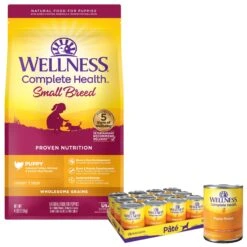Wellness Small Breed Complete Health Puppy Turkey, Oatmeal & Salmon Meal Recipe Dry Dog Food & Wellness Complete Health Just For Puppy Canned Dog Food