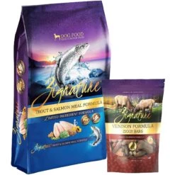 Zignature Limited Ingredient Formula Trout & Salmon Meal Dry Dog Food & Zignature Venison Formula Ziggy Bars Biscuit Dog Treats