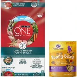 Purina ONE +Plus Natural Large Breed Formula Dry Puppy Food & Wellness Soft Puppy Bites Lamb & Salmon Recipe Grain-Free Natural Dog Treats
