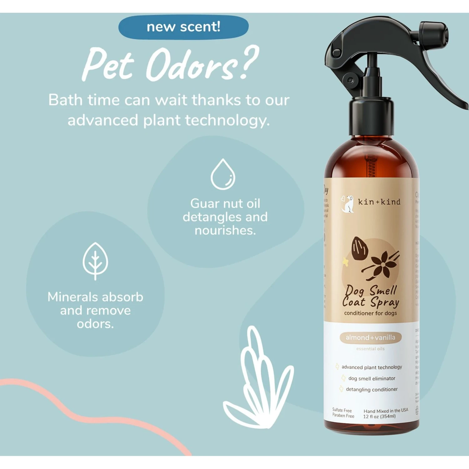 Kin+kind Dog Smell Almond+Vanilla Dog Coat Spray, 12-oz Bottle 4 Kin+kind Dog Smell Almond+Vanilla Dog Coat Spray, 12-oz Bottle - Image 2