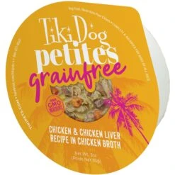Tiki Dog Aloha Petites Chicken & Chicken Liver Recipe In Chicken Broth Wet Dog Food, 3-oz Cup, Case Of 4