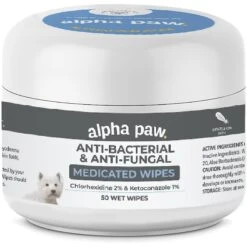 Alpha Paw Antibacterial & Antifungal Medicated Dog & Cat Wipes, 50 Count