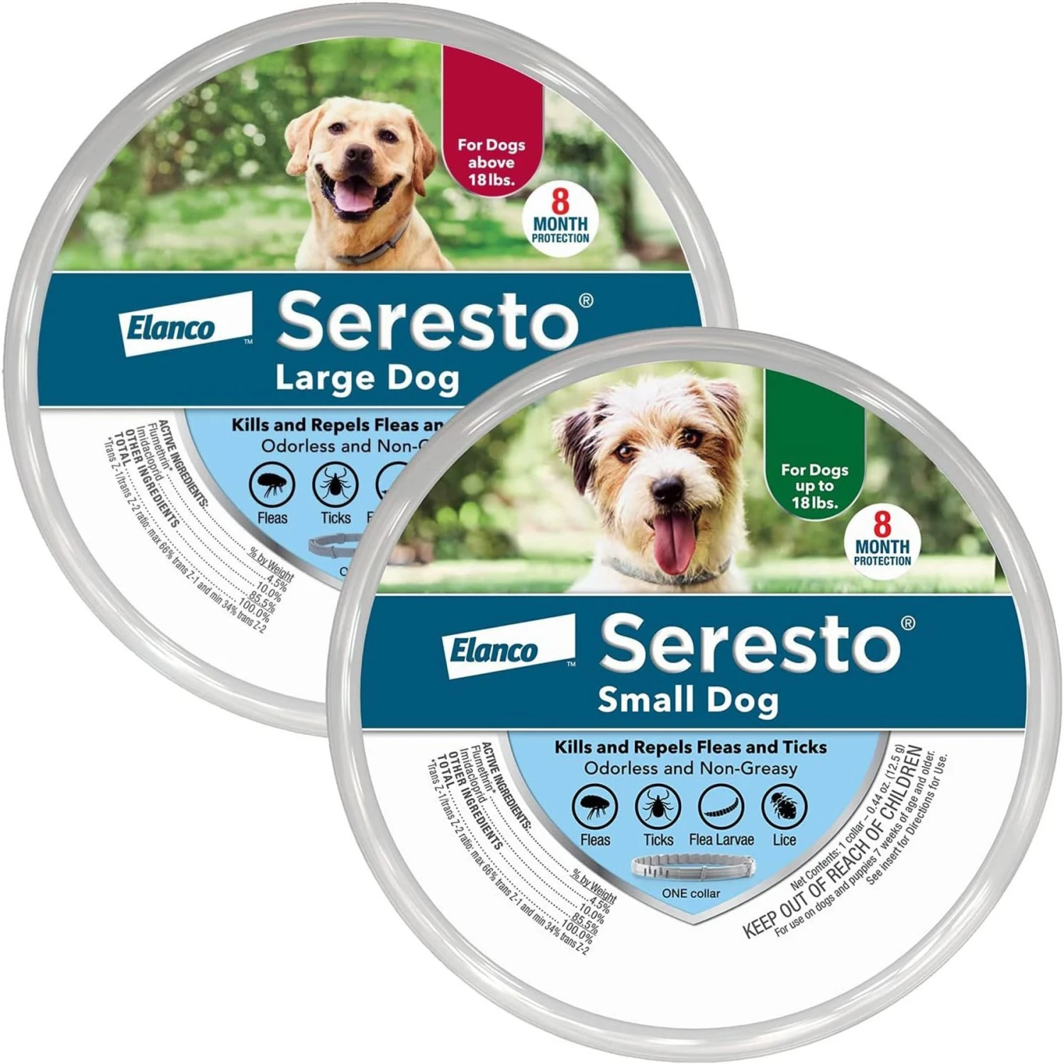Seresto Flea & Tick Collar For Dogs, Over 18 Lbs & Seresto Flea & Tick Collar For Dogs, Up To 18 Lbs 3 Seresto Flea & Tick Collar For Dogs, Over 18 Lbs & Seresto Flea & Tick Collar For Dogs, Up To 18 Lbs