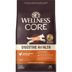 Wellness CORE Digestive Health Wholesome Grains Chicken & Brown Rice Recipe Dry Dog Food & Wellness CORE Bowl Boosters Digestive Health Dry Dog Food Topper, 4-oz Bag -Snuggle Paws 353436 PT5. AC SS1800 V1703195468