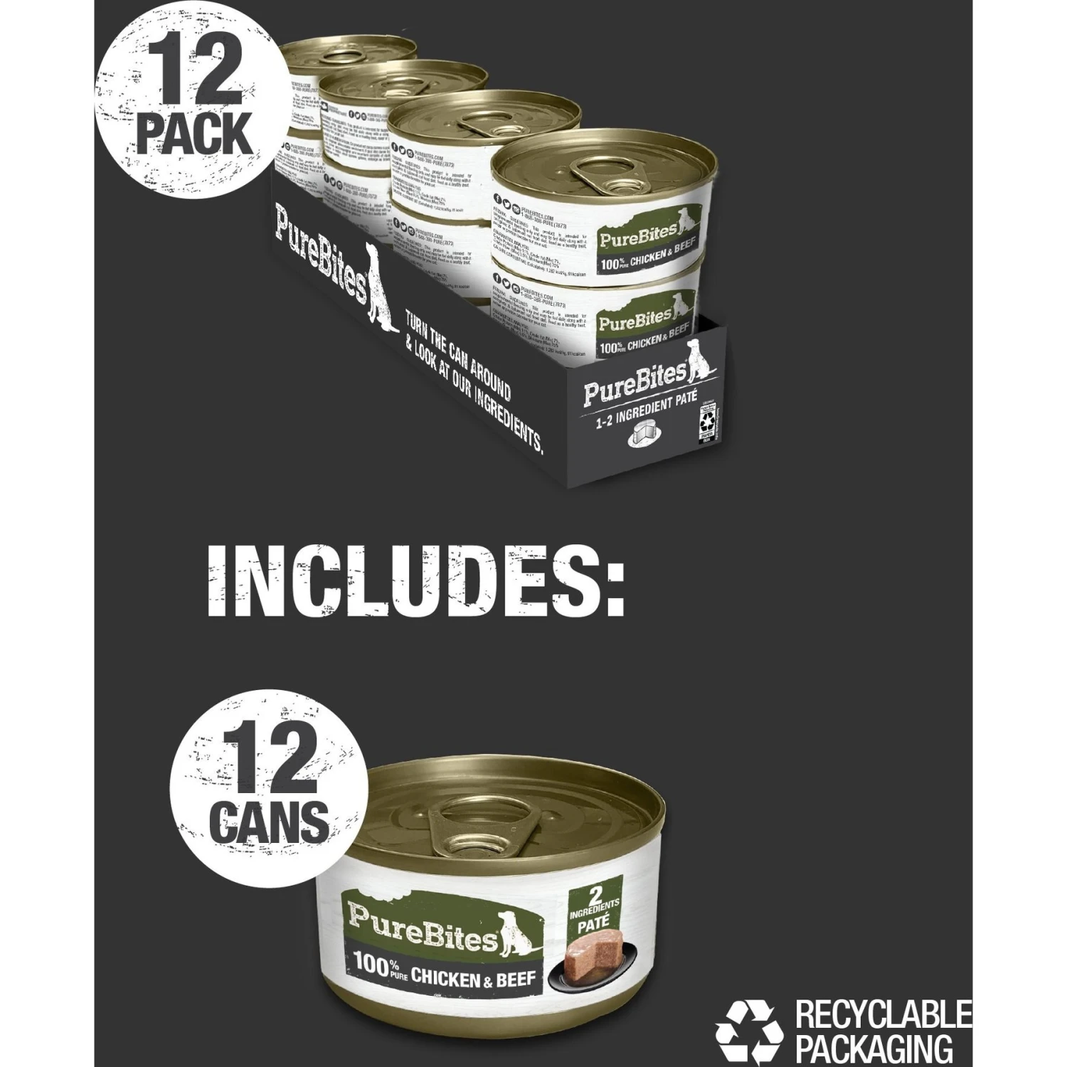 PureBites 100% Pure Chicken & Beef Paté Dog Food Toppings, 2.5-oz Can, 12 Count 8 PureBites 100% Pure Chicken & Beef Paté Dog Food Toppings, 2.5-oz Can, 12 Count - Image 6