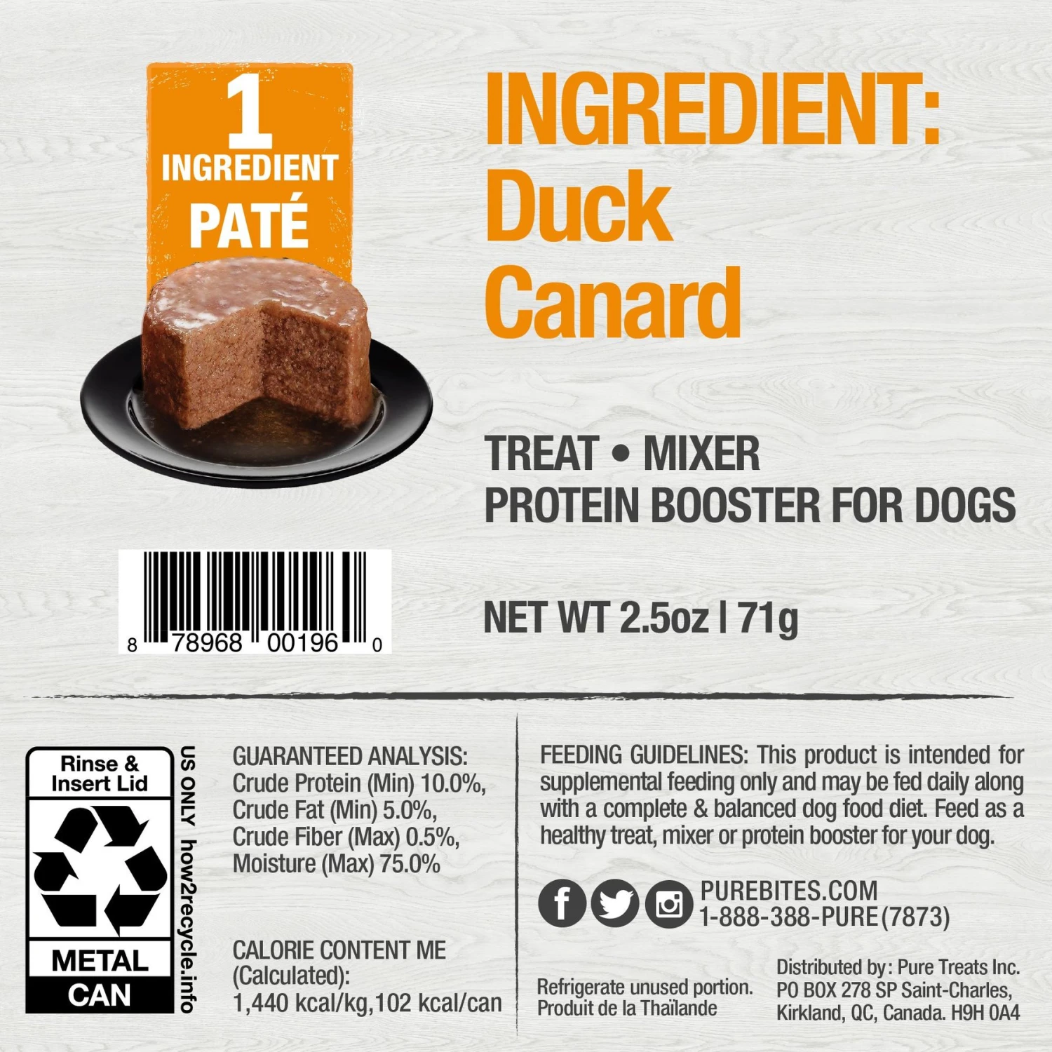 PureBites 100% Pure Duck Paté Dog Food Toppings, 2.5-oz Can, 12 Count 4 PureBites 100% Pure Duck Paté Dog Food Toppings, 2.5-oz Can, 12 Count - Image 2