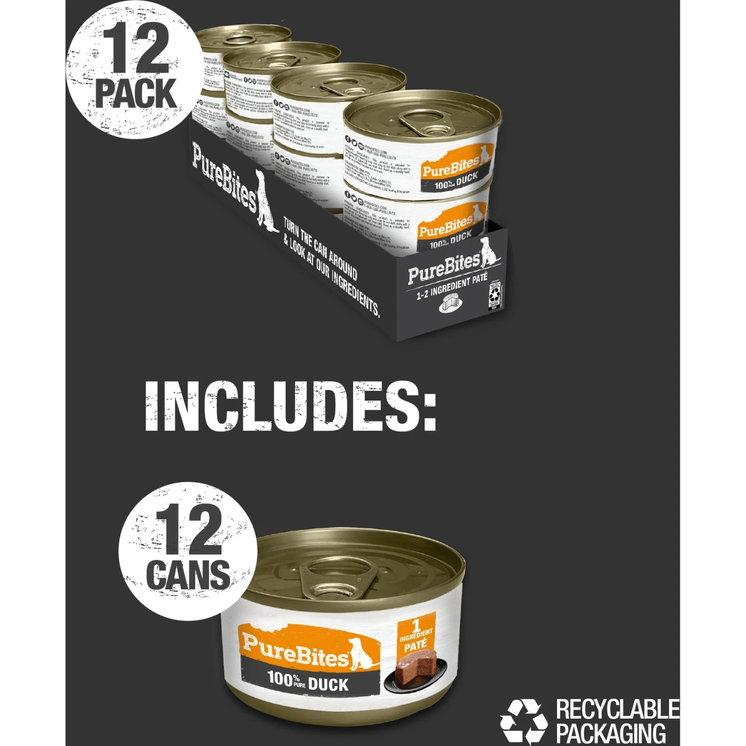 PureBites 100% Pure Duck Paté Dog Food Toppings, 2.5-oz Can, 12 Count 8 PureBites 100% Pure Duck Paté Dog Food Toppings, 2.5-oz Can, 12 Count - Image 6