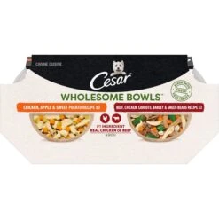 Cesar Wholesome Bowls Variety Pack Beef, Chicken, Carrots, Barley & Green Beans Recipe & Chicken, Apple & Sweet Potato Recipe Small Breed Adult Soft Wet Dog Food -Snuggle Paws 362798 PT1. AC SS1800 V1695649519