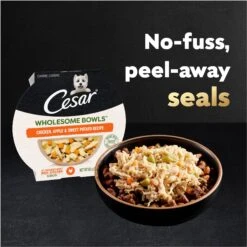 Cesar Wholesome Bowls Variety Pack Beef, Chicken, Carrots, Barley & Green Beans Recipe & Chicken, Apple & Sweet Potato Recipe Small Breed Adult Soft Wet Dog Food -Snuggle Paws 362798 PT4. AC SS1800 V1695666300