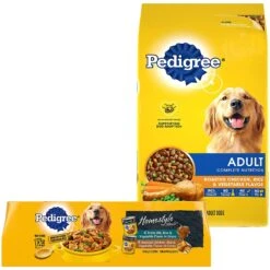 Pedigree Complete Nutrition Roasted Chicken, Rice & Vegetable Flavor Dog Kibble Adult Dry Dog Food & Pedigree Choice Cuts In Gravy Prime Rib, Rice & Vegetable Flavor & Roasted Chicken Adult Canned Wet Dog Food Variety Pack