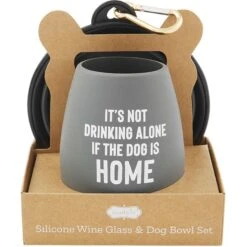 Mud Pie Wine Glass & Collapsible Silicone Dog Bowl Set