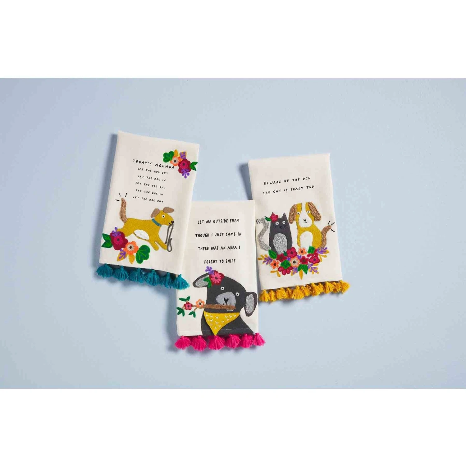 Mud Pie Funny Beware Embroidered Dog Tea Towel, Cream 4 Mud Pie Funny Beware Embroidered Dog Tea Towel, Cream - Image 2