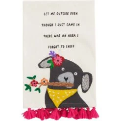 Mud Pie Funny Embroidered Let Me Outside Dog Tea Towel, Cream