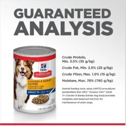 Hill's Science Diet Adult 7+ Chicken & Barley Entree Canned Dog Food 15 Hill's Science Diet Adult 7+ Chicken & Barley Entree Canned Dog Food -Snuggle Paws 48954 PT6. AC SS1800 V1598153472
