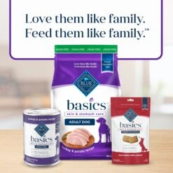 Blue Buffalo Basics Skin & Stomach Care Grain-Free Formula Turkey & Potato Recipe Adult Dry Dog Food -Snuggle Paws 51899 PT8. AC SS1800 V1646260884