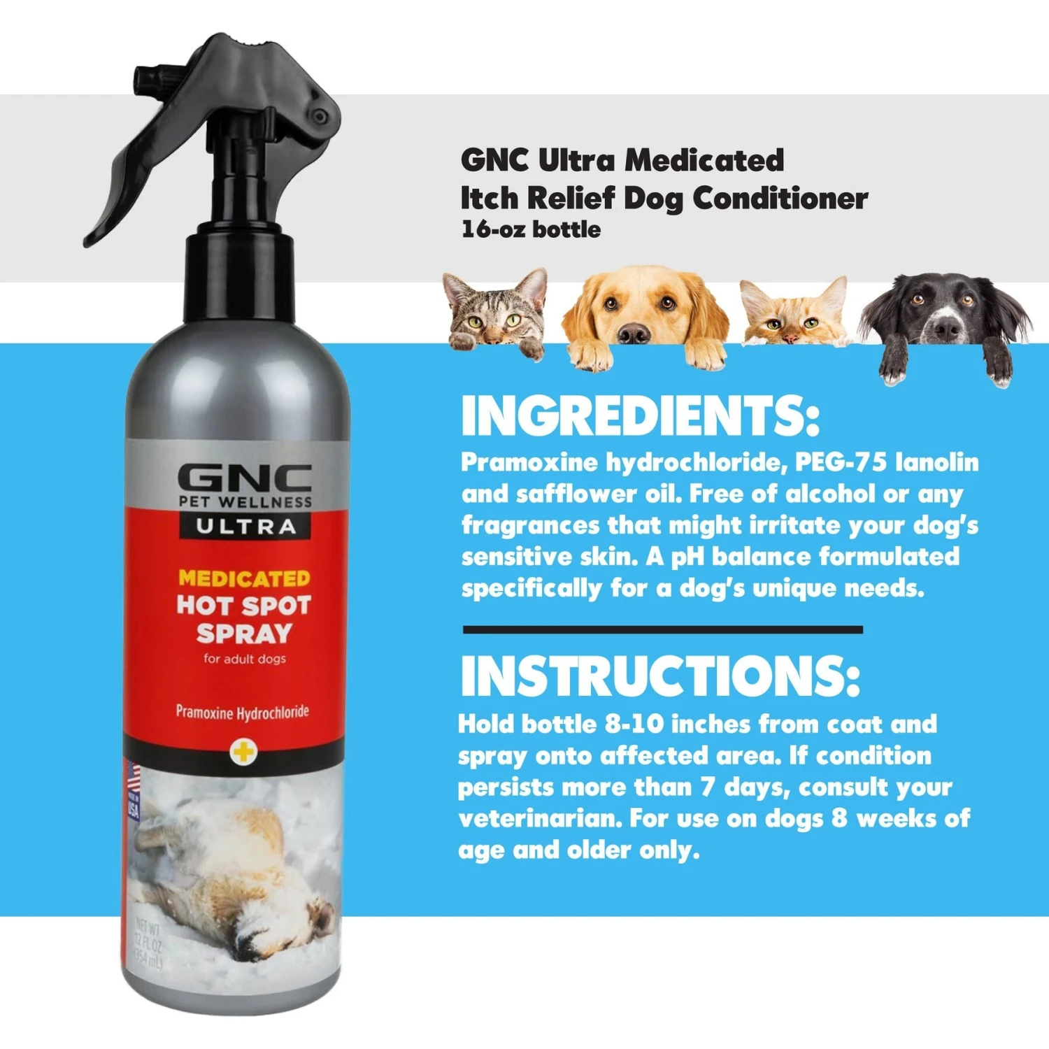 GNC Pets Ultra Medicated Unscented Hot Spot Dog Spray, 12-oz Bottle 4 GNC Pets Ultra Medicated Unscented Hot Spot Dog Spray, 12-oz Bottle - Image 2