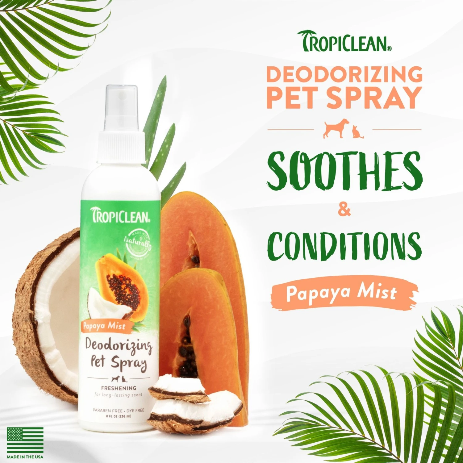 TropiClean Papaya Deodorizing Dog & Cat Spray 4 TropiClean Papaya Deodorizing Dog & Cat Spray - Image 2